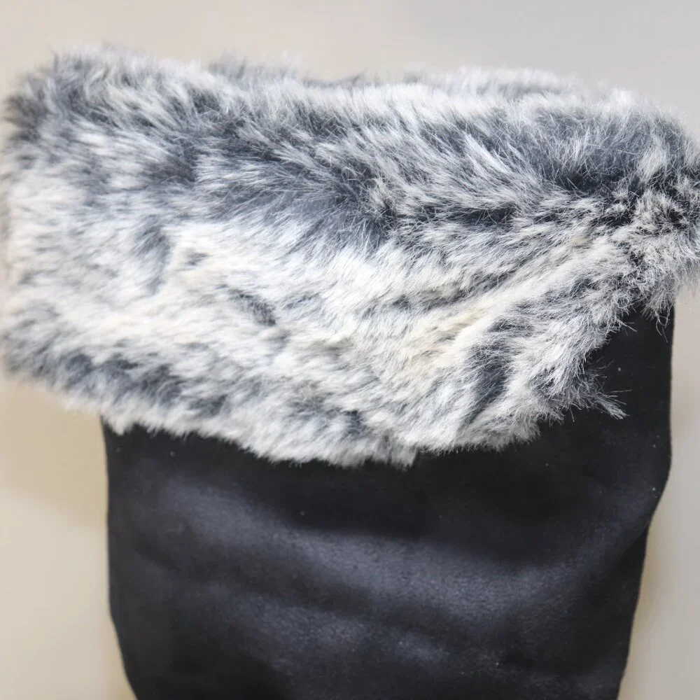Charlotte Russe Brigitte Black Faux Suede Fur Mid Calf Knee Boots Size 6